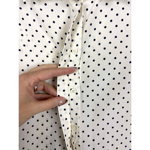 Lauren Ralph Lauren Button Up Blouse Ivory with Navy Polka Dots Classic Size XS - Picture 6 of 16